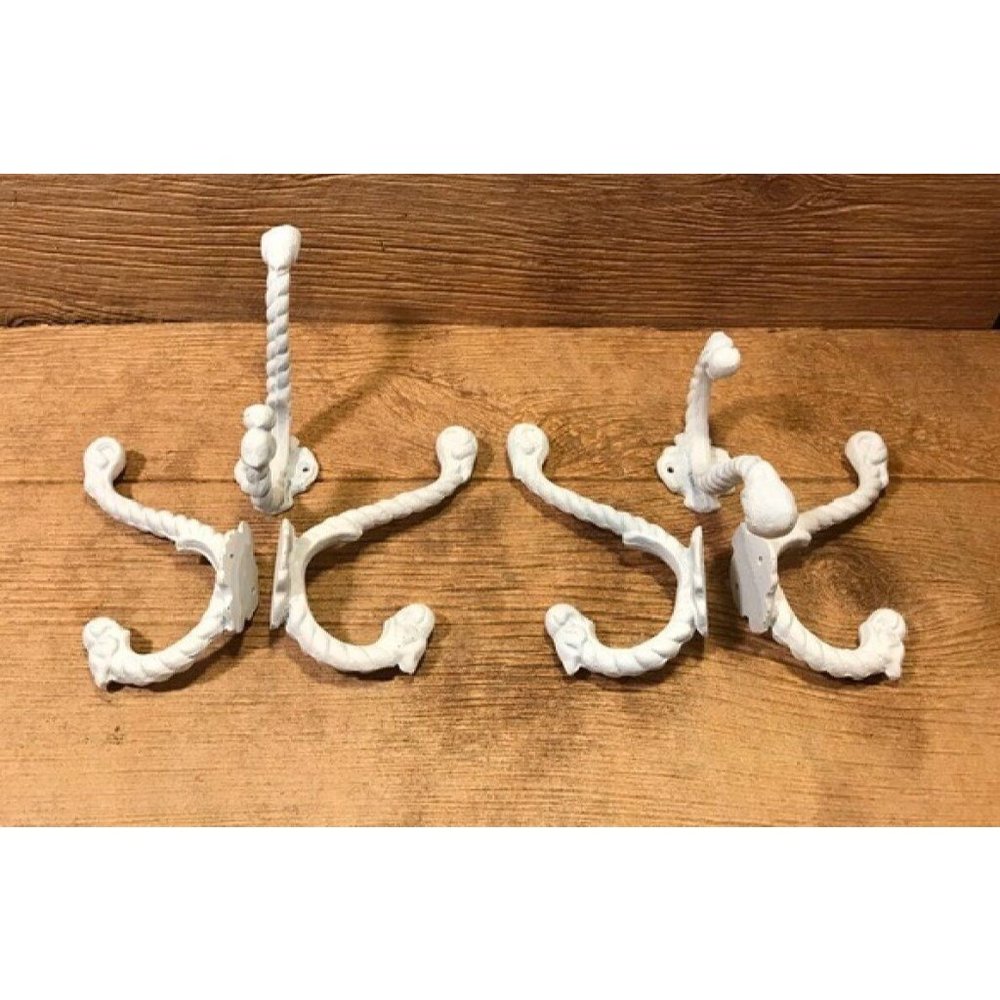 SIX (6) White Cast Iron Rope Wall Hooks 7" long Six (6) 0170-01209 - Picture 3 of 11